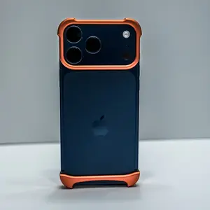 Lx Frameless Case for iPhone 17 Pro Max - Luxury Matte Blue, Precision-Crafted  7075-T6 Aluminum & Impact-Flex Polycarbonate, Shock-Resistant, Compatible, Sustainable Design Lens Protection Corner-Shaped Orange Magnetic Phone Metal Heavy Duty