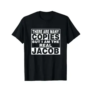 Men'S Funny Jacob-Themed Bold Statement T-Shirt - "There Are Many Copies But I Am The Real Jacob" Graphic Tee - Classic Black with White Text - Retro Round Neck Casual Shirt for Everyday & Formal Wear - Funny Jacob Joke Apparel - Conversation Starte