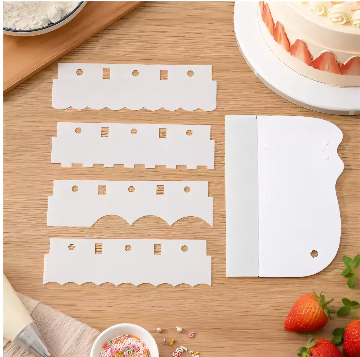 Cute Cat Handle Cake Scraper With Scale 5 Styles Replaceable Buttercream Icing Comb Texture Smoother Baking Decor Tool for Perfect Frosting