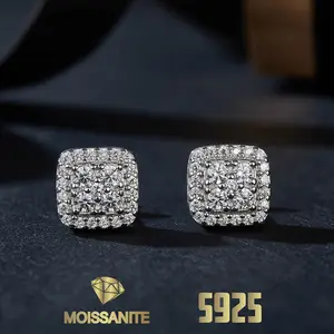 1 Pair 925 Sterling Silver 0.46 Carat Moissanite Stud Square Double Cushion Earrings for Women, Luxurious Romantic Design for Confession, Wedding Party, Perfect for Anniversary, Birthday, Thanksgiving, Christmas Gift, Comes with Gift Box