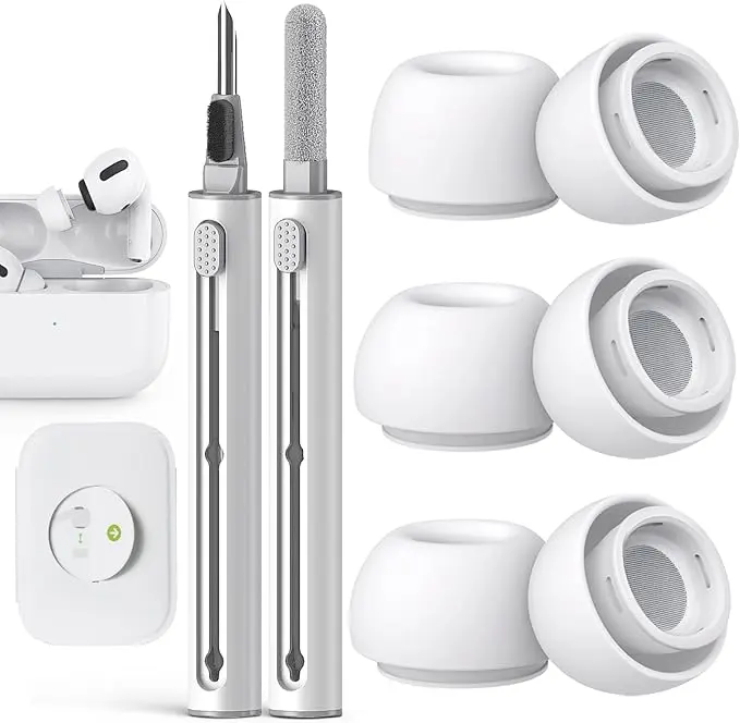 Compatible with AirPods Pro 2nd/1st Generation Replacement Ear Tips,with Noise Reduction Hole & Built-in dust Guard Screen,for USB-C Charging Case with Cleaner kit -3 Sizes (S/M/L)-Whiite