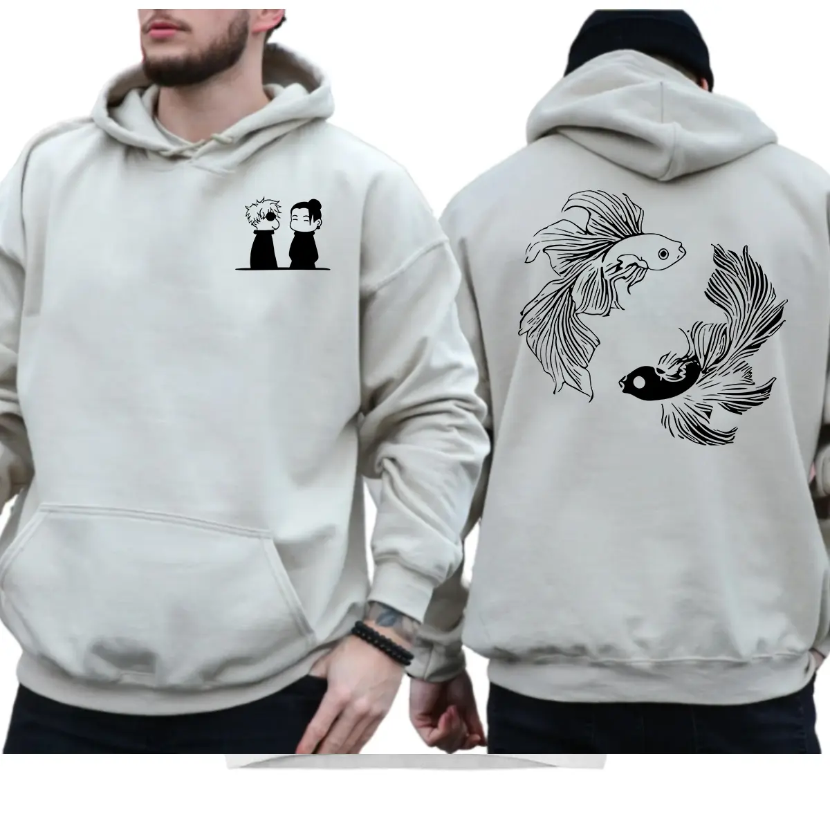 Men's Unisex Chibi-Betta Fish Shinyuu Graphic Hoodie - Casual Tops, Spandex-Fabric-Yarn Anime Apparel, Japanese Otaku Gift