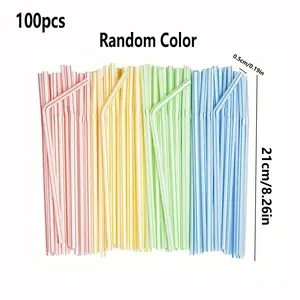 100-Pack Flexible Plastic Straws, Bendable Party Decor Straws, Cute Drinking Straws, Ideal for Smoothies, Iced Coffee, Home & Camping Use