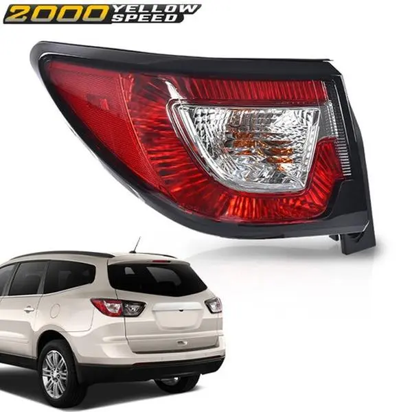Driver Side Outer Brake Tail Light for 2013-2017 Chevrolet Traverse, 1 Pc, Black Housing, Default, DOT/SAE-Compliant, With Bulb