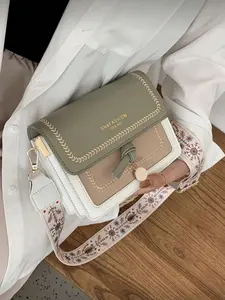Spring New Fashion Colorblock Embroidery Crossbody Bag Single Shoulder Bag Casual Versatile Small Square Bag Daily Commute Bag High-Quality Women's Handbag Fashionable Crossbody Bag