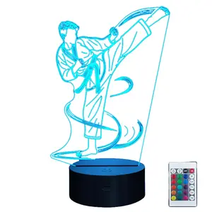 Taekwondo & Karate Boy 3D Illusion Night Light, 16 Color Changing Dimmable Lamp With Timer & 4 Flash Modes, Boys Bedroom Decor, Ideal Holiday Gift For Taekwondo And Karate Enthusiasts