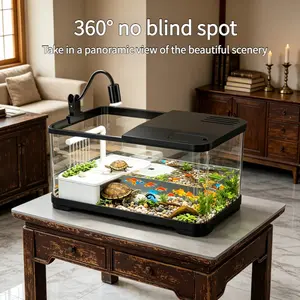 Eco Turtle Tank with Sun Deck, Home Use No Water Change, Villa Landscape Tank, Brazilian Turtle Grass Turtle Special Feeding Box, Aquatic Terrestrial Turtle Tank Fish Tank Combo