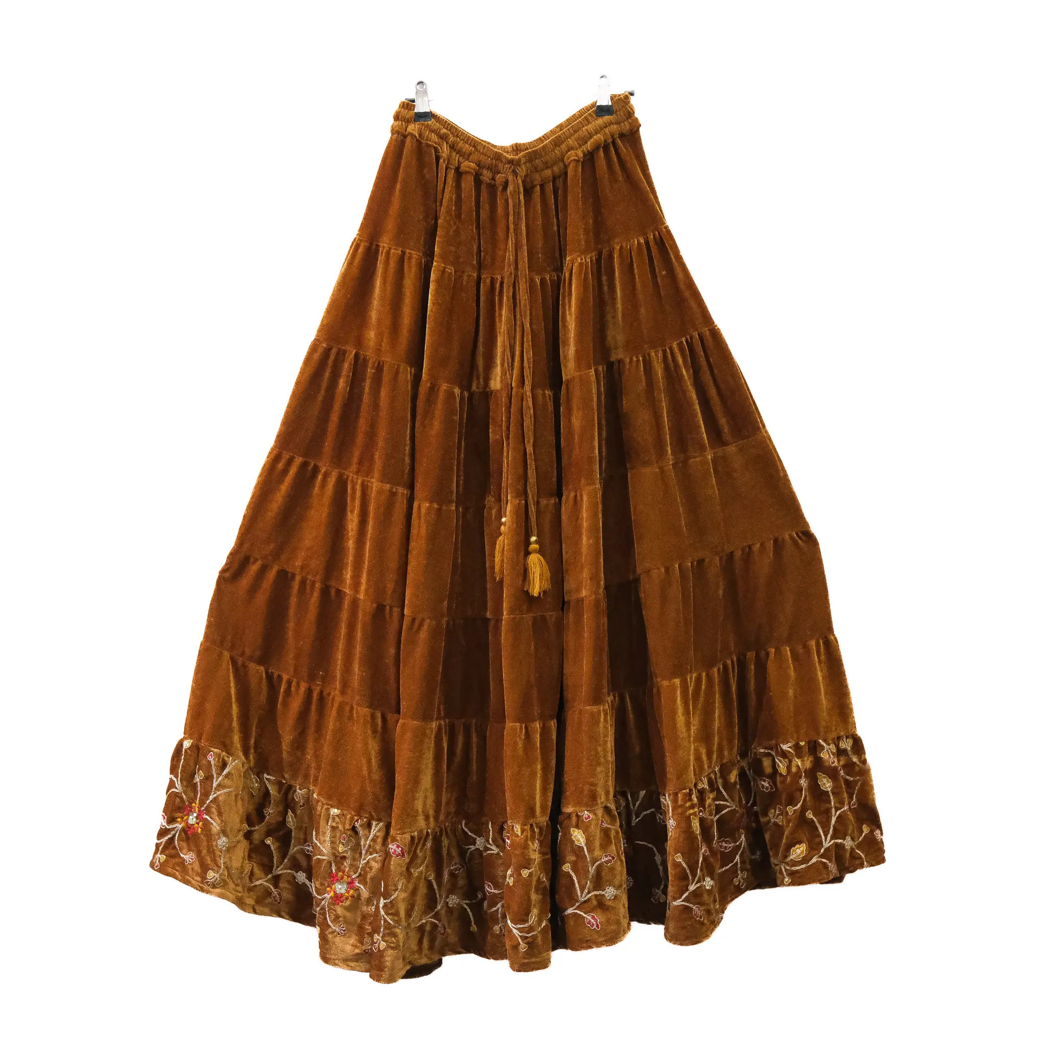 Velvet Embroidered Maxi Skirt, Boho Tiered Skirt, Cottagecore Velvet Skirt, Floral Embroidery Skirt, Fairycore Long Skirt, Hippie Clothing