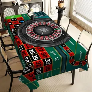 1Pc retro green base color, roulette rectangular table cloth, family kitchen living room dining table cloth, party tablecloth, kitchen accessories, room & outdoor decoration tablecloth, friends housewarming fashion tablecloth