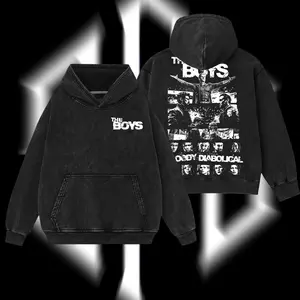 SuperStyle Men's Homelander "Bloody Diabolical" Anti-Superhero T-Shirt, Double Print Apparel Top Inspired by The Boys TV Series & War Comics, Soft Seamless Round Neck Short-Sleeve Lightweight Acid-Washed Cotton Unisex Streetwear Menswear Clothes