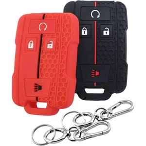 2Pcs 4 Buttons Silicone Smart Key Fob Cover for 2014-2019 GMC Canyon Sierra Yukon Chevrolet Chevy Colorado Silverado Suburban Tahoe (Black/Red)