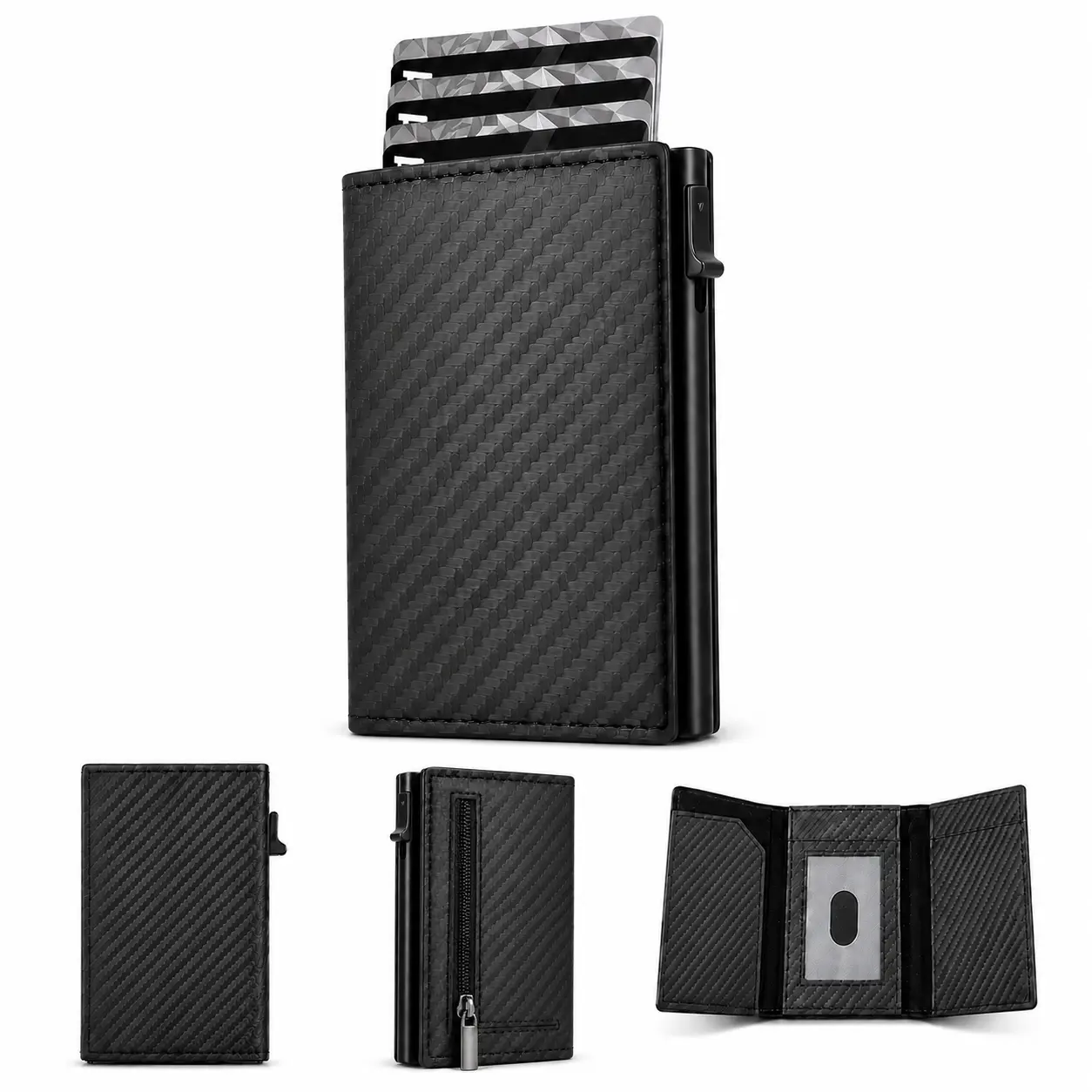Men's Minimalist Tri-Fold Wallet, RFID Card Holder, ID and Bank Card Organizer, Aluminum Metal Case, Slim Smart Wallet, Compact Cash Wallet, Coin Pouch for Daily Use, RFID Protective Card Wallet