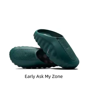 Solid Dark Green Massage Insole Slide Slippers Breathable Hollow Out Upper Non Slip Chunky Wavy Sole Lightweight Pool Indoor Outdoor Sandals ：，，，