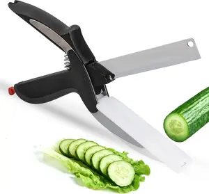 Cutting Board Scissors - 2 In 1 Stainless Steel Vegetable Scissors Cutting Board Knife, Dishwasher Safe, Safety Lock, Rust Resistant - Sharp Kitchen Scissors for Vegetables & Fruits