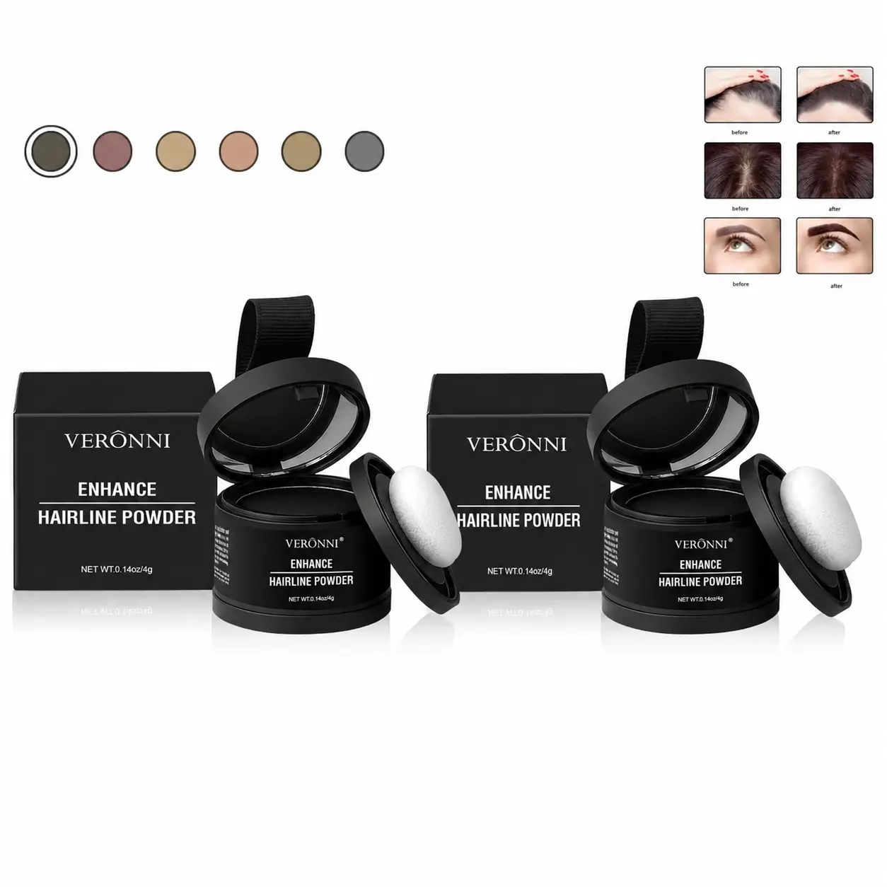 2pc/set Hairline Concealer Powder, Instant Water-Resistant Root Touch-Up for Thinning Hair, Bald Spot Coverage Powder with Squalane, Natural-Looking Finish for Grey Hair & Hairline Fix