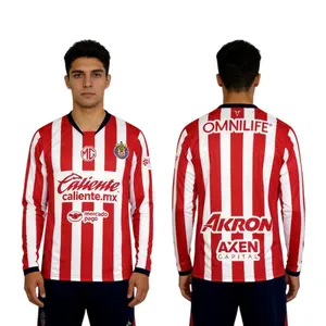 2425  Home Jersey Vintage  Red and White Stripe long sleeves Top Football Jersey