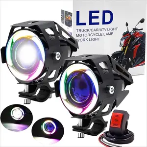 Motorcycle Fog Lights with Switch, 12V/24v 3in Halo Auxiliary Light, Multicolored for Atv Scooter Trucks, Pair of Explorer Lights