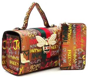 BeeUtiful Multi Graffiti Boxy Satchel W/Matching Wallet