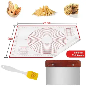 Silicone Rolling Mat With Brush and Dough Scraper, Pastry Baking Mat, 27.5x20 Inch Large Non Stick Slip Cookie Bread Rolling Mats Sheet, Kitchen Counter Kneading Cooking Board Pad with Measurement for Pie Pizza Cookies Fondant Making