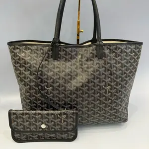 Pre-owned leather Tote Bags Authentic Goyard Saint Louis PM Tote Bag Classic Black/Tan Goyardine Canvas