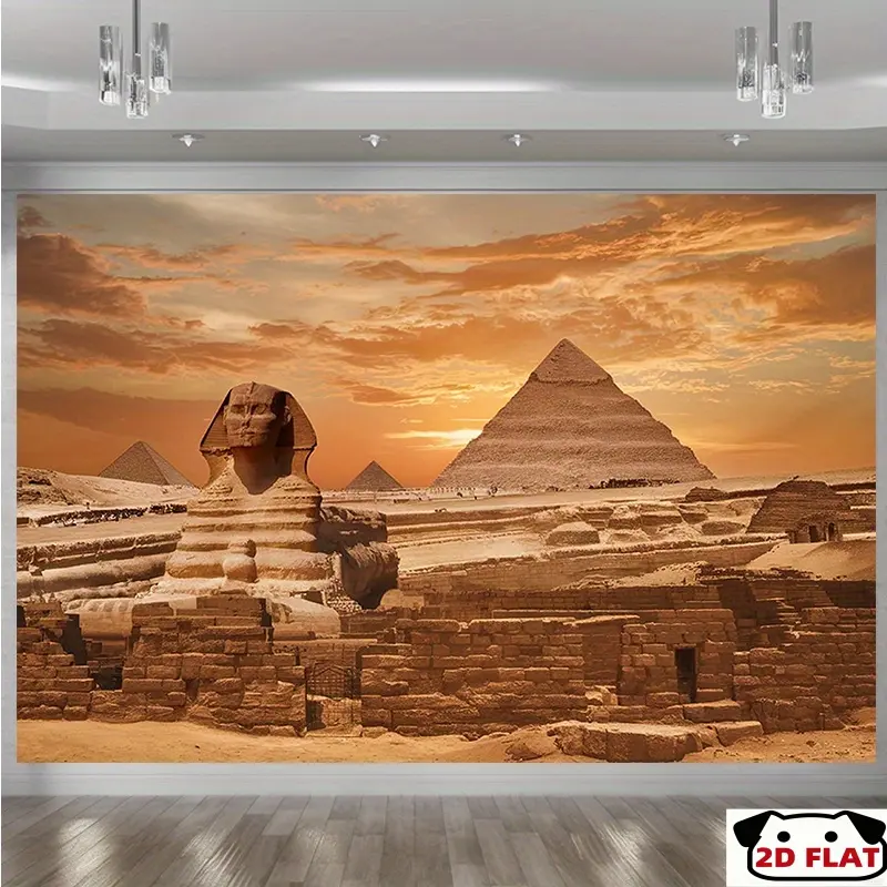 2D Flat Banner 1pc, Egyptian Theme Party Banner - Vibrant Backdrop Pyramids & Sphinx Home, Room, and| Perfect Photo Props, Seasonal Celebrations, Themed Parties, Arabian Nights Party Decorations, Event Banner,