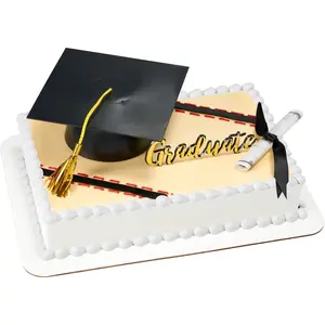 Mega Graduation Cake Topper Set, Grad Cap, Gold Graduate Pic & Diploma Cake Decoration Kit - 3 Piece Set