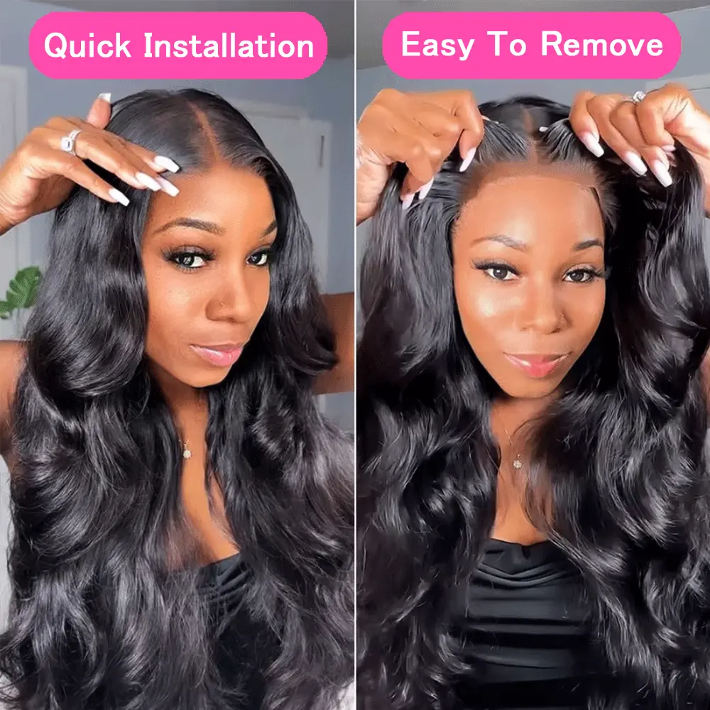 CurlyMe Wear Go Body Wave Pre-cut HD Lace Front Glueless Wigs Pre-plucked - Natural Black