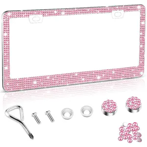 Bling License Plate Frame for Usa - 1Pack Rhinestone Handcrafted Crystal, Premium Stainless Steel, Diamond Sparkle Glitter Caps, Automotive Car Accessories