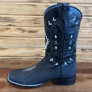 Men's Print Stingray Western Boots with Red Sole and Aztec Design Footwear