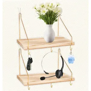 2-Pack Cubicle Shelf For Fabric Walls With Hooks：12x6.0in Wooden Cubicle Shelf Hanging Organizer Gold Shelves For Accessories Office Stylish Ations cubical Decorations For Women Desk work storage