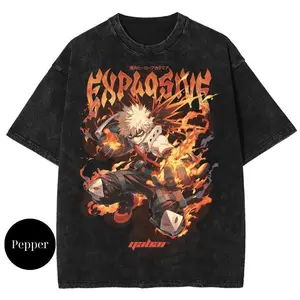 Bakugo Explosive, My Hero Academia T Shirt, Mha Merch, Vintage Tee, Unisex Cotton Crewneck T-Shirt-Medium, Short Sleeve, Casual Streetwear Printed Tee