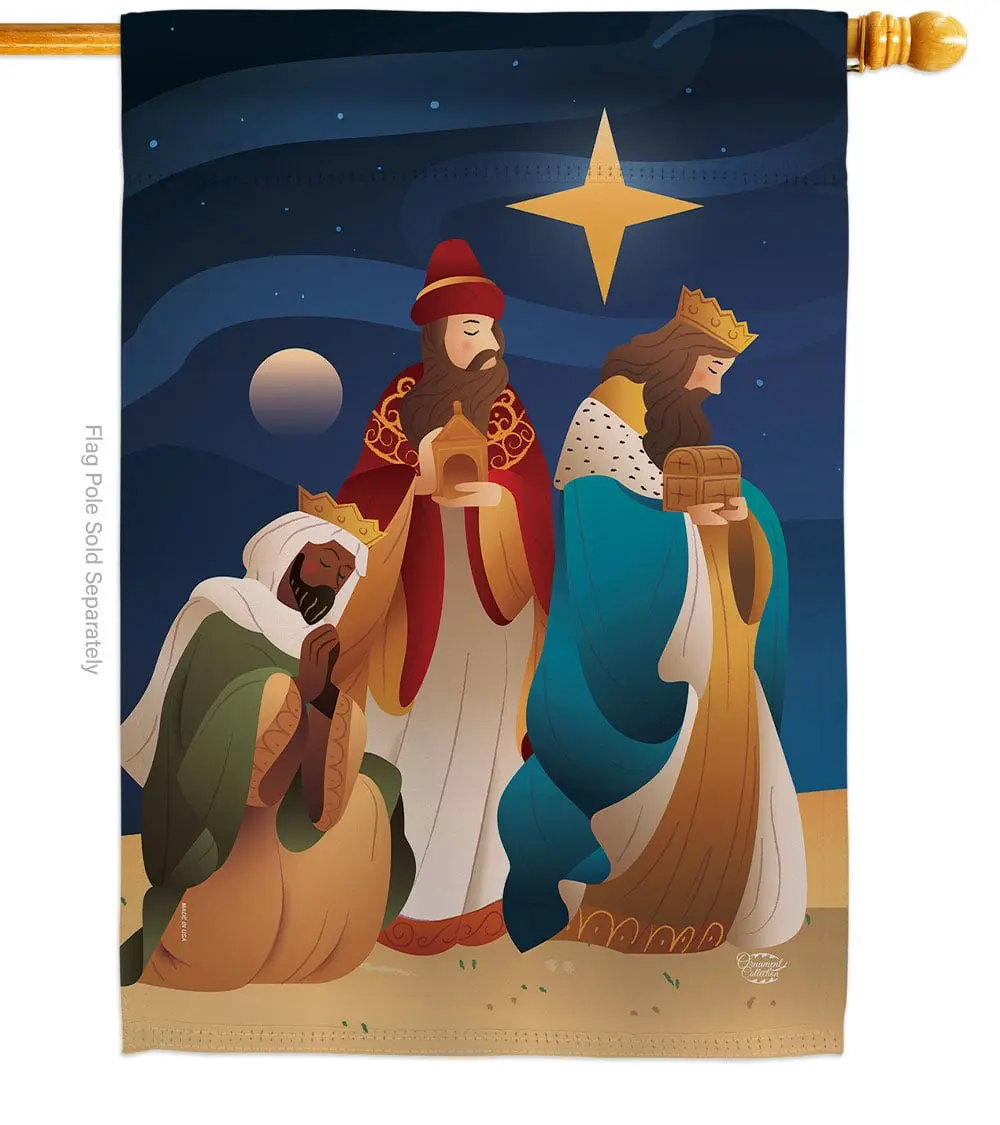 28 x 40 in. Three King House Flag with Winter Nativity Double-Sided Decorative Vertical Flags Decoration Banner Garden Yard Gift