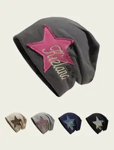 Star Patched Letter Embroidery Beanie Hat, Cute Beanie Hat for Women & Men, Fashion Accessories for Daily Wear, Trendy All-match & Exquisite Black Hat for Birthday Gift
