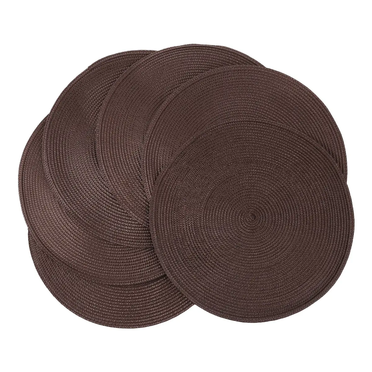 Braided Round Placemats Set of 6, 15" Diameter Tableware, Indoor Woven Washable Non-Slip Heat-Resistant Dining Table Mats (Brown)