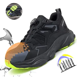 Steel Toe Safety Shoes Men Rotary Buckle Work Safety Boots Lightweight Breathable Comfortable Industrial Shoes Indestructible Sneakers