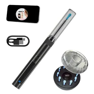 Ear wax removal tool, visual ear wax removal kit - equipped with 10 replaceable silicone soft heads - USB charging cable - suitable for iOS and Android systems
