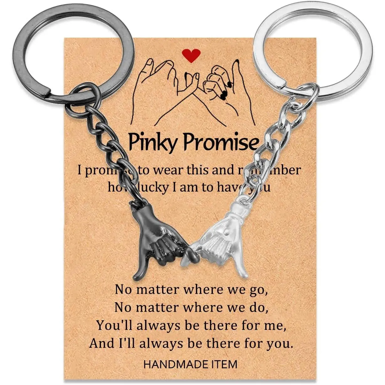 Alloy Pinky Promise 2-Piece Matching Keychain Set, Friendship Gift for Couples & Long-Distance Relationships, Thoughtful Present for Friend, Pinky Promise Ring, Synthetic, Cute, Nickel-Free, 1 Inches Ring Diameter, Anniversary, Modern, Birthday, Valentine