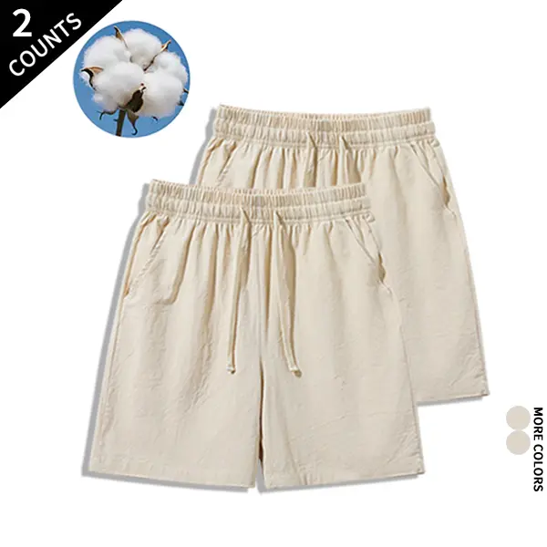 Men's 2-Pack Cotton Linen Shorts, Elastic & Drawstring Waist That Adapts to Your Shape, Cotton-Linen Blend Feels Soft All Day, Loose Cut Lets Legs Move Freely for Casual Summer Wear, Breathable Cotton Men's Shorts, Drawstring Waist Adapts To Your Shape