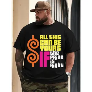 Mens 100 Percent Cotton Plus Size Heavyweight T Shirt Featuring Retro Graphic Print Ideal for Casual Wear and Themed Parties