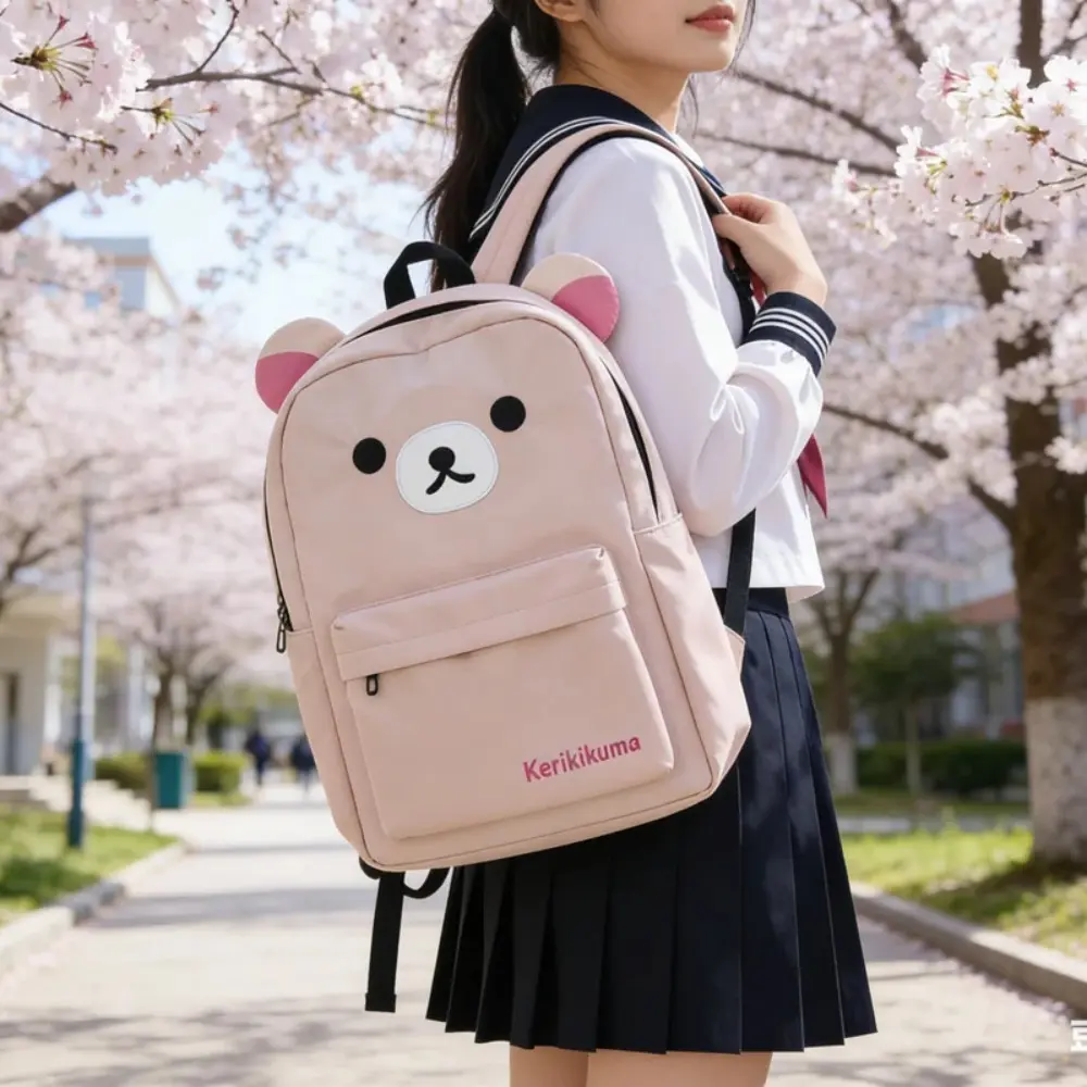 Cartoon Rilakkumas Korilakkuma Bear Backpack Embroidery Waterproof Nylon Backbag Large Capacity Girls Boys School Shooping Bag