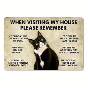 "Cat House Rules" Funny Sign Decorative Sign & Plague - Iron Wall Decor - 11.8*7.9in |   Perfect for Home & Yard Decor, Ideal Gift for Cat Lovers |   No Power Needed