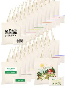 Large Capacity Folding Blank Tote Bag Set with Colorful Zipper Pouches, Minimalist Ramadan Eid Islamic Festival Gift Bags