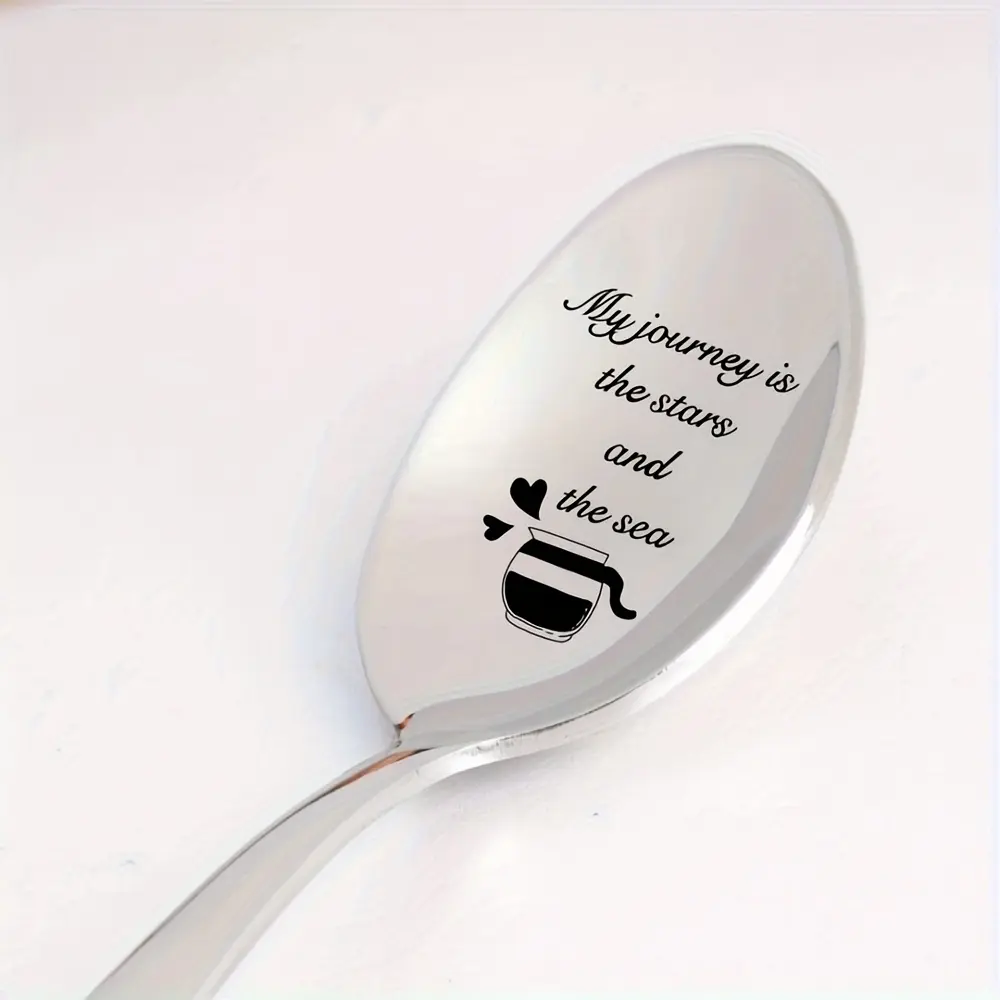 Stainless Steel Engraved Spoon, My Journey Is the Stars and the Sea Design, Perfect Gift Idea for Family Gatherings & Parties
