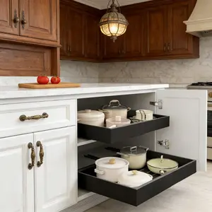 Adjustable Pull-Out Drawer Organizer, Adjustable Dividers, Kitchen Bathroom Universal Storage Rack, Smooth Rolling Wheels, Easy Adhesive Installation