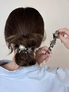 1 Piece Set Imitation Pearl Shiny Rhinestone Star Phone Cord Hair Tie, Casual Style, Suitable for All Occasions, Women's Daily Wear Accessory