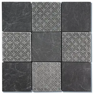 Intrend Tile  4 x 4 in. Classic Deco Square Mosaic Blend - Black Slate