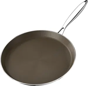 12 Inch Stainless Steel Titanium Ceramic Nonstick Crepe Pan, Induction Compatible, PFAS & PTFE Free, Flat Skillet Griddle for Dosa Pancake Tortilla