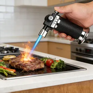 Dual Flame Metal Butane Torch Lighter with Straight Jet Flame, Wind-Resistant High-Intensity Spray Torch, Refillable with Adjustable Flame, Ideal for Kitchen, BBQ, Baking, Fireworks And Welding (Butane Not Included)