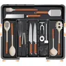 【SUHOPE】Summer Super Deal Utensil Drawer Organizer Tool Organizer Expandable Silverware Organizer for Kitchen Drawer Adjustable Cooking Utensil Holder Cutlery Flatware Tray Spatula Tools Gadgets Storage Dividers Plastic Black
