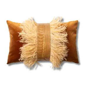 Courtney Ostrich Trim Velvet Pillow